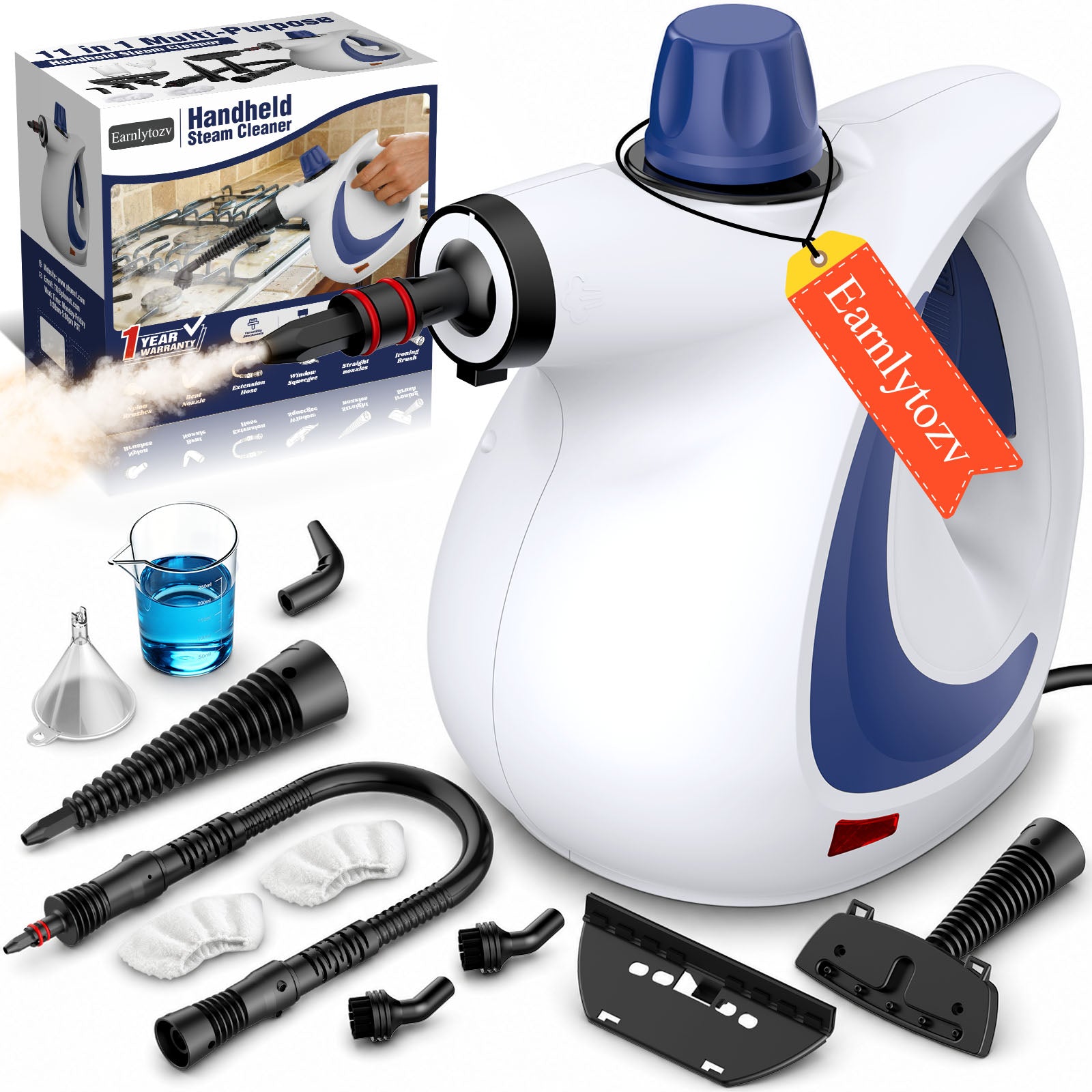 Earnlytozv 1050W Handheld Steam Cleaner – 230°F Pressurized Steam, 11 Accessories, Chemical-Free Home Cleaning