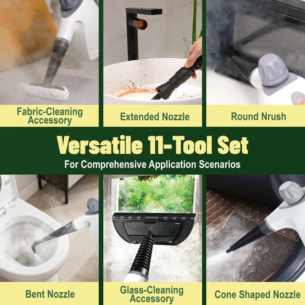 Earnlytozv Handheld Steam Cleaner - 230°F High-Pressure Steam, 3-Min Fast Heat, 11 Accessories - Chemical-Free Cleaning for Windows, Tiles, Sofas & Fabrics