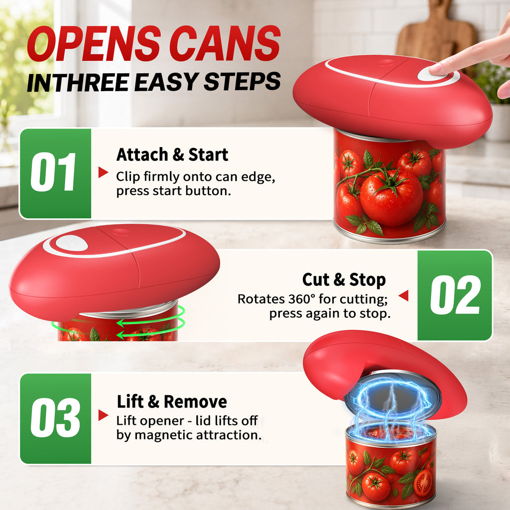 Earnlytozv Electric Can Opener, One-Touch 360° Smooth Cut, Burr-Free Edge, for All Can Sizes & Kitchen