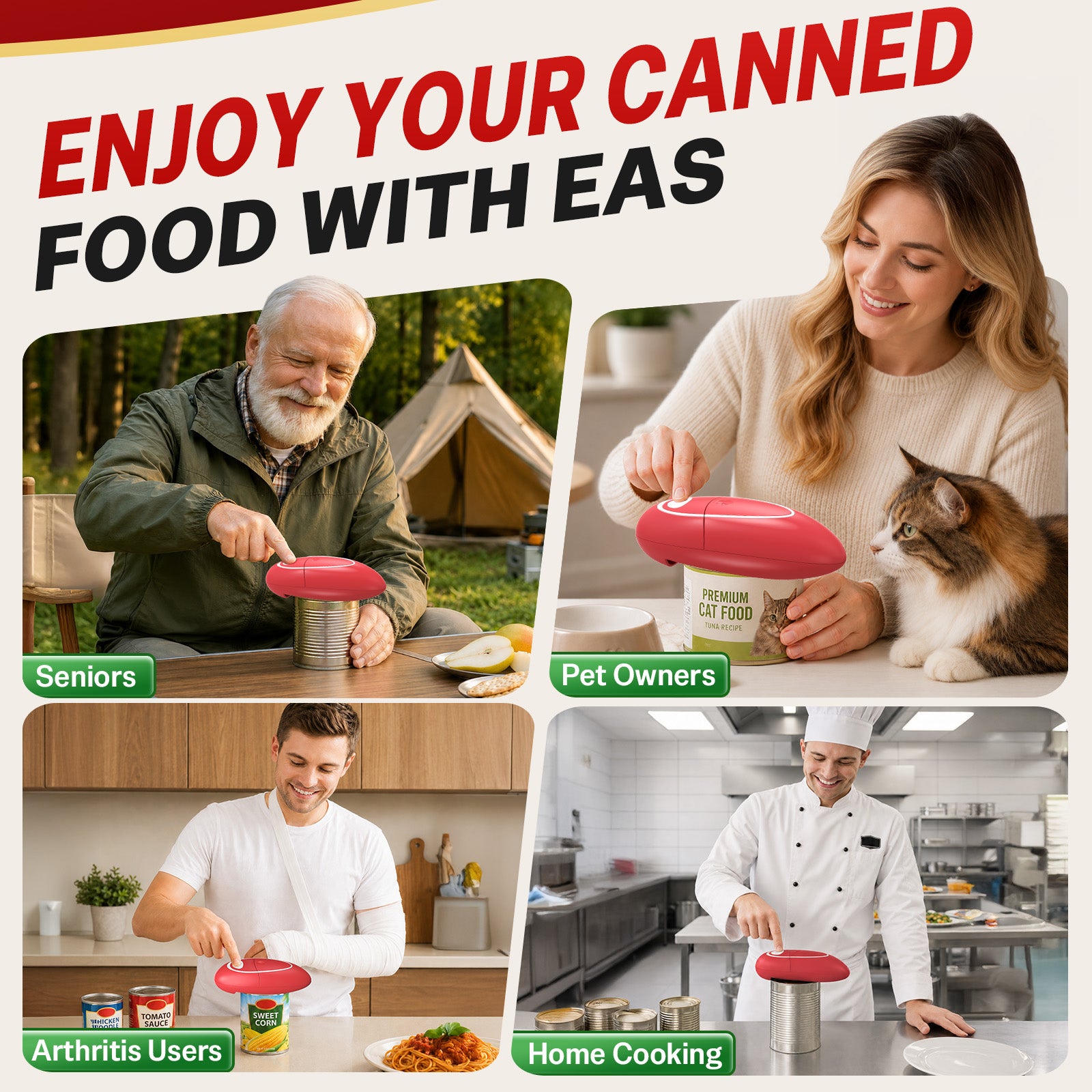 Earnlytozv Electric Can Opener, One-Touch 360° Smooth Cut, Burr-Free Edge, for All Can Sizes & Kitchen