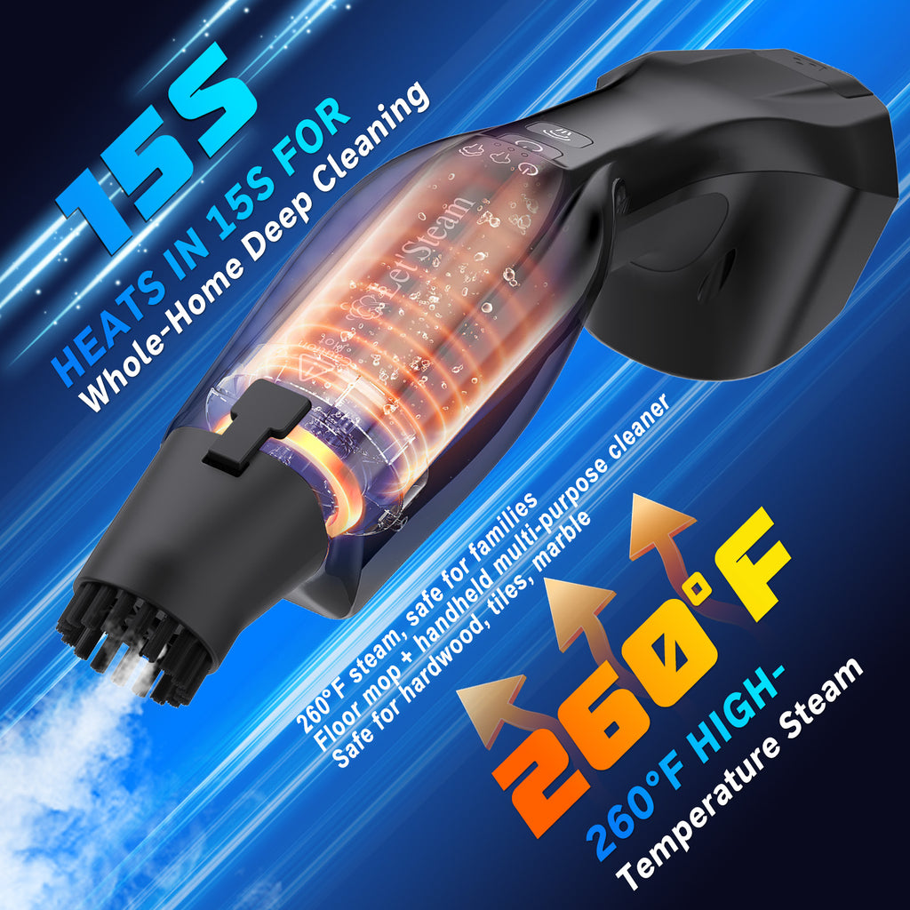 Earnlytozv 2-in-1 Steam Mop, 260°F 15s Fast Heat, 180° Swivel, 13 Accs for Floors & Surfaces