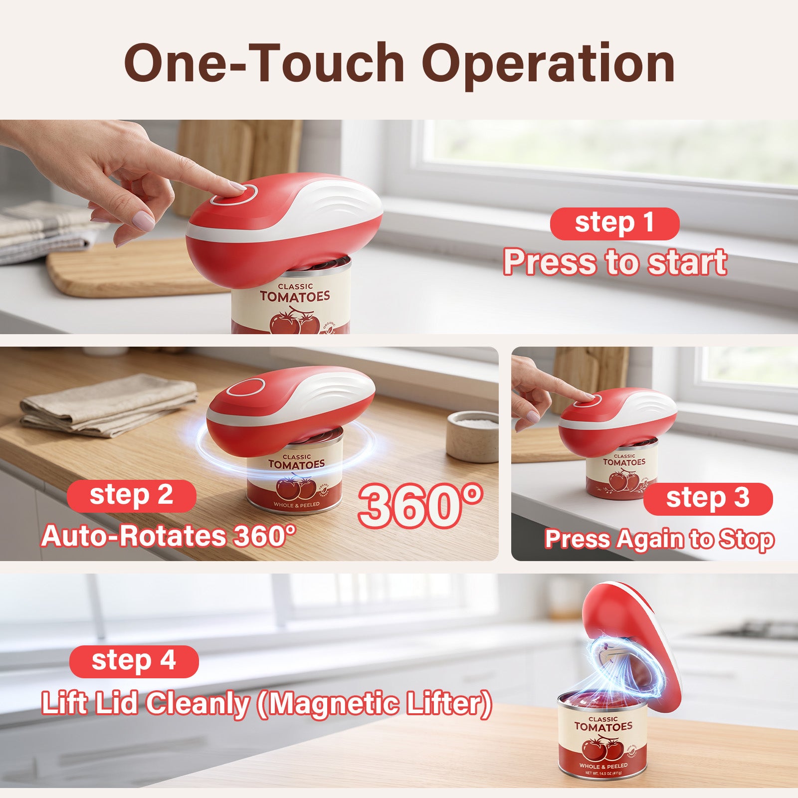 Earnlytozv Electric Can Opener, Cordless USB Charging, 360° Smooth Blade, Universal Sizes for Kitchen