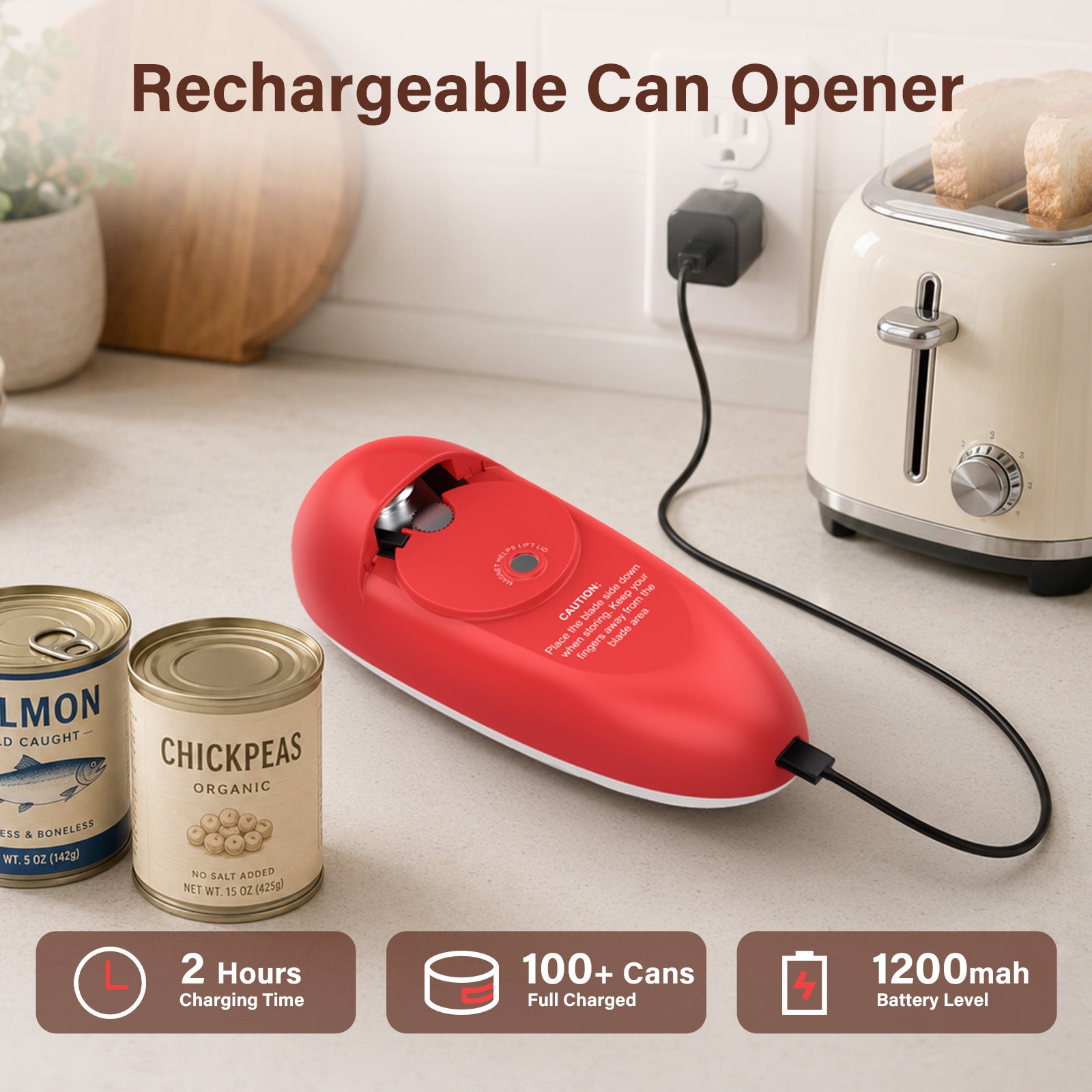 Earnlytozv Electric Can Opener, Cordless USB Charging, 360° Smooth Blade, Universal Sizes for Kitchen