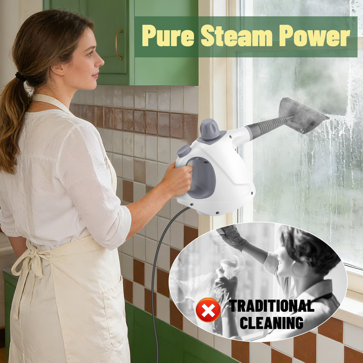 Earnlytozv Handheld Steam Cleaner - 230°F High-Pressure Steam, 3-Min Fast Heat, 11 Accessories - Chemical-Free Cleaning for Windows, Tiles, Sofas & Fabrics