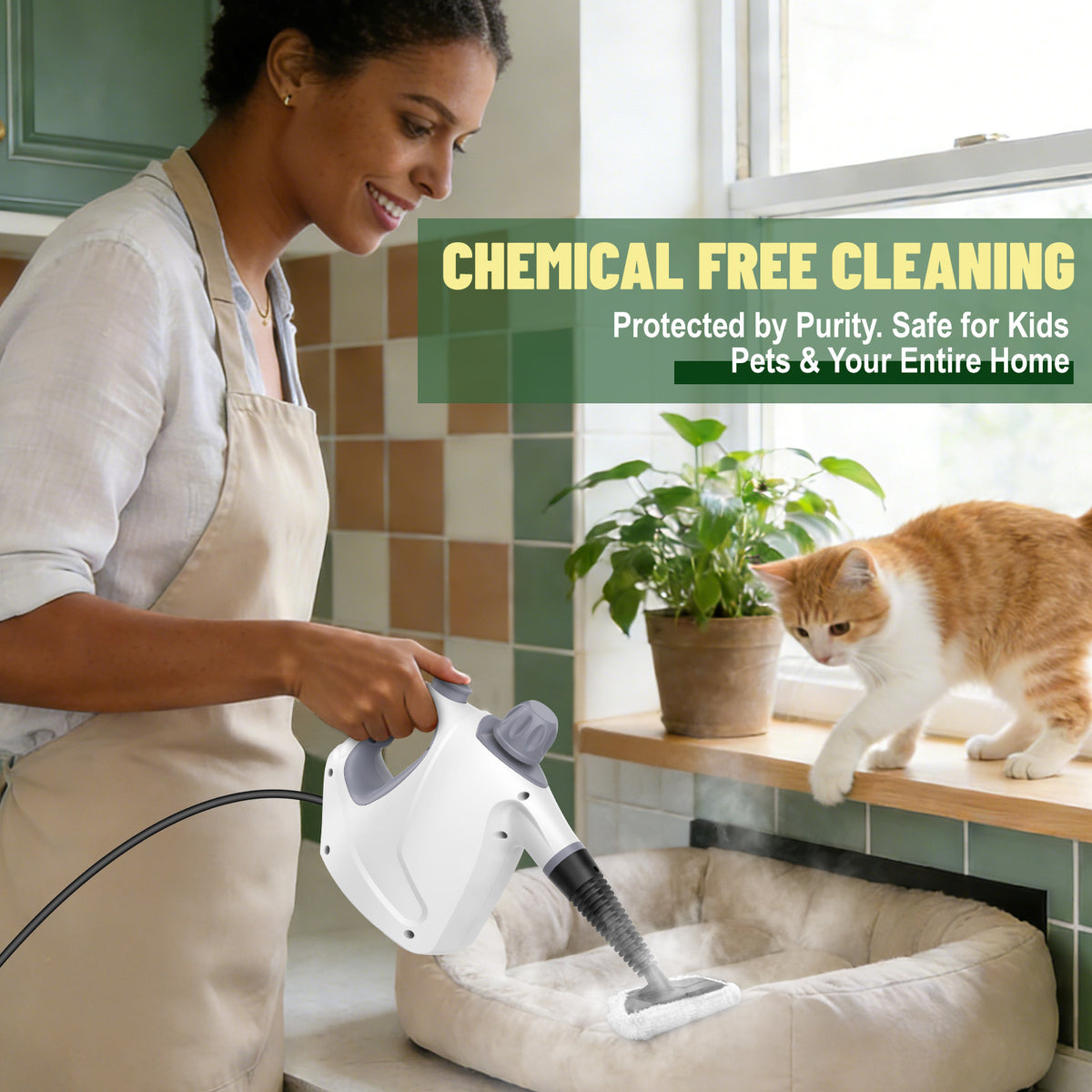 Earnlytozv Handheld Steam Cleaner - 230°F High-Pressure Steam, 3-Min Fast Heat, 11 Accessories - Chemical-Free Cleaning for Windows, Tiles, Sofas & Fabrics